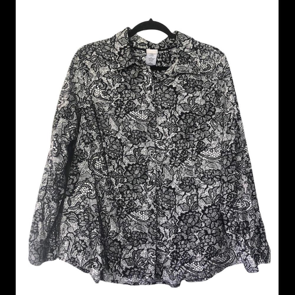 Lace print long sleeve blouse 2X 18W 20W